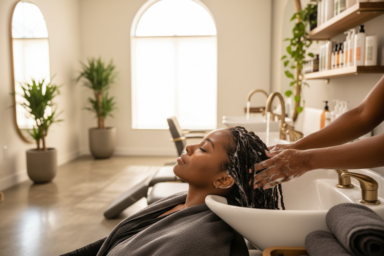 BLACK LADY GETTING SHAMPOOED